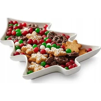 Talíř KERAMICKÝ TALÍŘ / MÍSA NA POCHUTINY VE TVARU VÁNOČNÍHO STROMEČKU 34X27X3,5 CM BÍLÝ