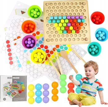 Dřevěná hračka MONTESSORI DŘEVĚNÁ SKLÁDAČKA s KULIČKAMI DŘEVĚNÝ TŘÍDIČ HRA PUZZLE PRO DĚTI