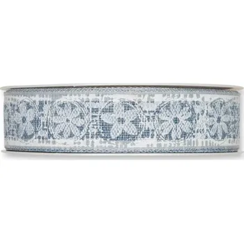 Stuha Potištěná stuha květy modrá 25mm x 20m