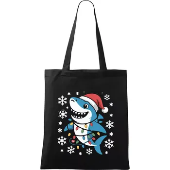 Nákupní taška Vánoční žralok a vločky - Taška bavlněná - 42 x 38 cm ( Černá )