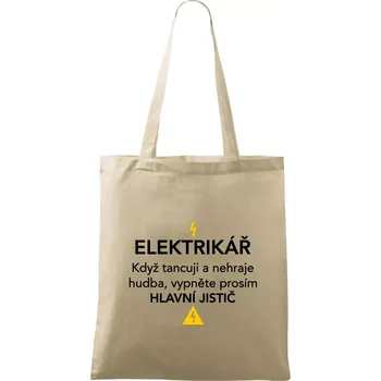 Nákupní taška Elektrikář - hlavní jistič - Nápis na zádech - Taška bavlněná - 42 x 38 cm ( Naturální )