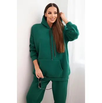 Dámská halenka Dámský teplákový komplet zateplený z bavlny s kapucí zelený UNI