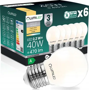 Žárovka 6x LED ŽÁROVKA E27 FILAMENT TŘÍDA A 2,2W 470LM = 40W 2700K 360° KULIČKA