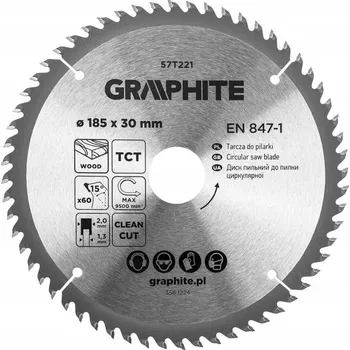 Pilový kotouč Kotoučová pila s vidiovými zuby 185 x 30 mm, 60 zubů na dřevo a MDF GRAPHITE