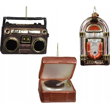 Vánoční dekorace Skleněná Vánoční Ozdoba Vánoční Koule Gramofon Retro Dekorace 8,5 cm