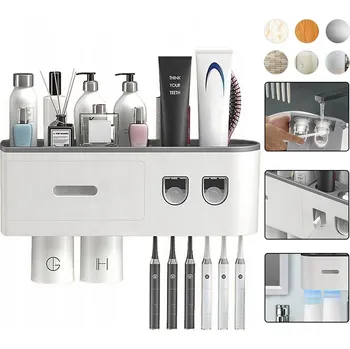 Držák na kartáček Nástěnný držák na zubní kartáčky s automatickým dávkovačem zubní pasty 5