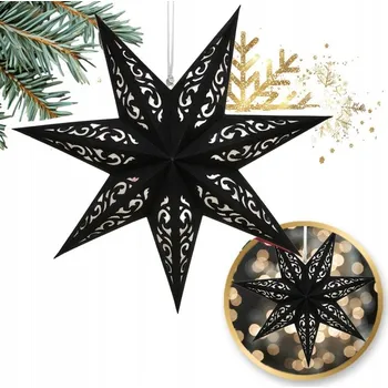 Vánoční dekorace VELKÁ PAPÍROVÁ VÁNOČNÍ HVĚZDA AŽUROVÁ ČERNÁ 45CM VITRÁŽ 3D
