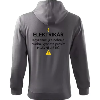 Pánská mikina Elektrikář - hlavní jistič - Nápis na zádech - Mikina s kapucí na zip trendy zipper - M ( Ocelově šedá )