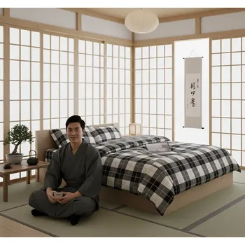 Povlečení Sada povlečení na peřinu 4 ks Černo-bílá kostka 100% bavlna Moderní ložnice 220×200