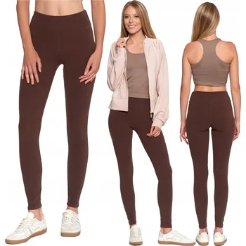 Dámské oblečení DÁMSKÉ PRUHOVANÉ LEGÍNY MORAJ KLASICKÉ S VYSOKÝM PASEM, HNĚDÉ, VELIKOST L/XL