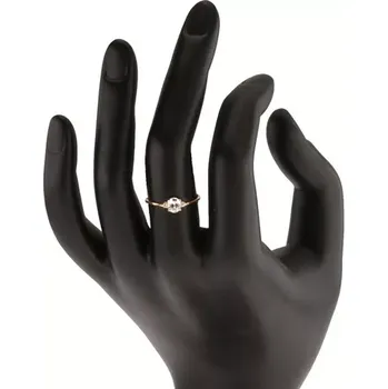 Prsten Blýskavý prsten ze žlutého 14K zlata - čirý oválný zirkon, dva kulaté zirkonky - Velikost: 52