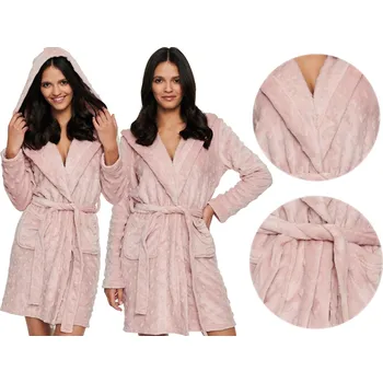 Dámské oblečení HENDERSON Dámský župan Hooper s kapucí se vzorem SRDÍČKA 40133-03 Růžový L/XL