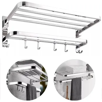 Držák na ručník DRŽÁK NA RUČNÍKY DO KOUPELNY S POLIČKOU A HÁČKY NA ŽUPANY LOFT