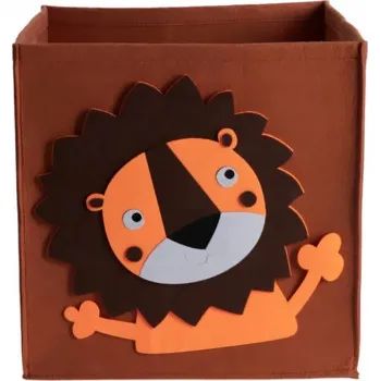 Úložný box PLSTĚNÝ ÚLOŽNÝ BOX NA HRAČKY 30 X 30 X 30 CM HNĚDÝ SE VZOREM LVA