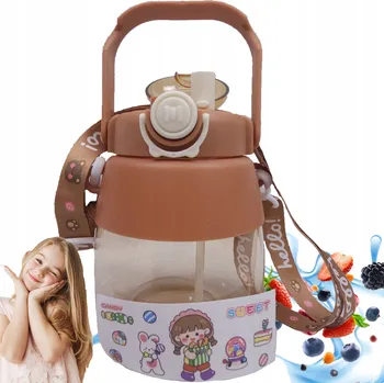 Láhev LÁHEV NA VODU S BRČKEM LÁHEV NA PITÍ DO ŠKOLY VODÍTKO 1 L HNĚDÁ SADA SAMOLEPEK