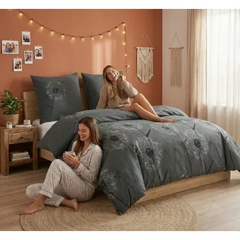 Povlečení Sada povlečení na přikrývku 3 ks Šedé pampelišky 100% bavlna Měkké moderní ložní prádlo 220×200