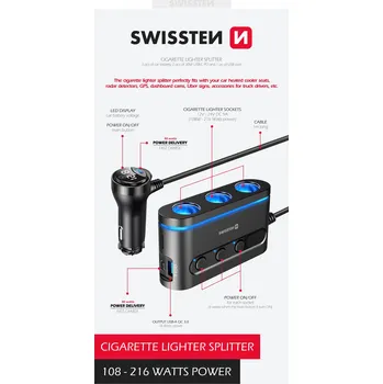 Roztrojka SWISSTEN s výstupem 3x CL, 2x USB-C PD a 1x USB-A QA 3.0, 108W - 216W, 48042