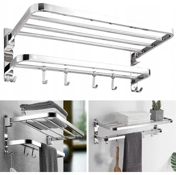 Držák na ručník DRŽÁK NA RUČNÍKY DO KOUPELNY S POLIČKOU A HÁČKY NA ŽUPANY LOFT