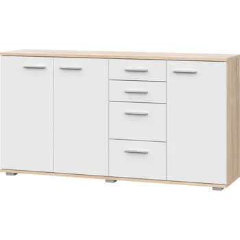 Komoda KOMODA SKŘÍŇKA BÍLÁ DUB SONOMA DVÍŘKA ZÁSUVKY OBÝVACÍ POKOJ FUN KD-4 Meble-Craft