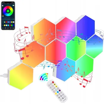 Dekorativní svítidlo 10x LAMPA HEXAGON MEDOVÁ PLÁSTEV RGB USB DÁLKOVÝ OVLADAČ + APLIKACE pro párty