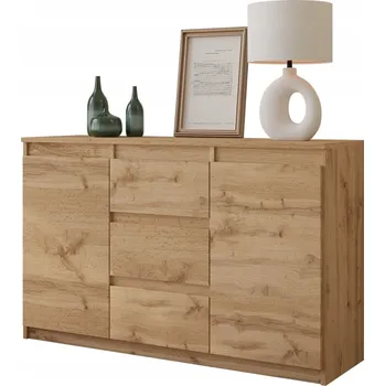 Komoda Komoda Mikel 120 cm dub wotan, 3 zásuvky, 2 dvířka, 2 police, široká