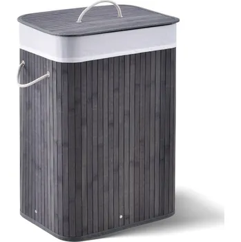 Koš na prádlo Bambusový koš na prádlo s víkem 72 l, šedý, s pratelným vak