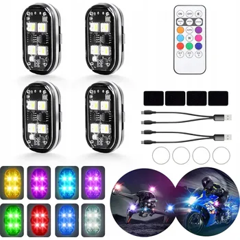 Lampička Bezdrátová LED Stroboskopická Lampa, Silná, 8 barev, USB, 4 kusy