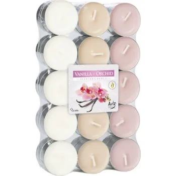Svíčka Parafínová čajová svíčka vanilka/orchidej Aura 30 ks
