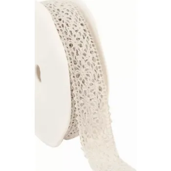 Stuha Bavlněná háčkovaná stuha 22 mm x 10 m šedá