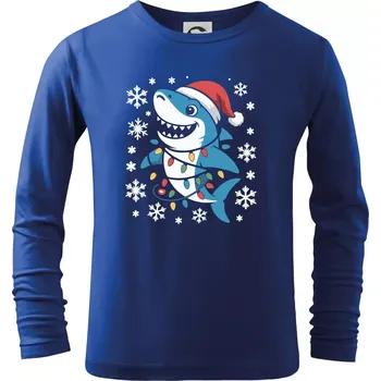 Chlapecké tričko Vánoční žralok a vločky - Triko dětské Long Sleeve - 122 cm/6 let ( Královská modrá )