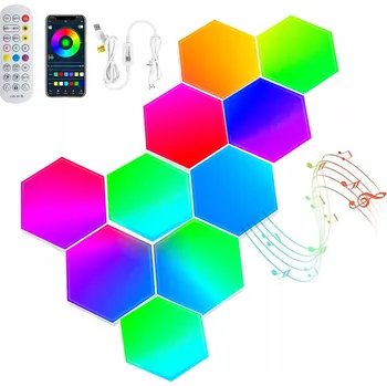 Nástěnné svítidlo MODULÁRNÍ LED RGB NÁSTĚNNÁ LAMPA VOŠTINA OVLÁDANÁ APLIKACÍ, USB + DÁLKOVÝ OVLADAČ 10 Ks
