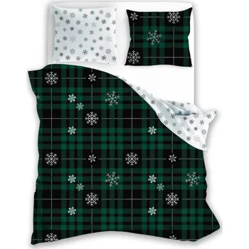 Povlečení Vánoční bavlněné povlečení Nordic 006 220x200 cm + 2x 70x80 cm tmavě zelené/bílé