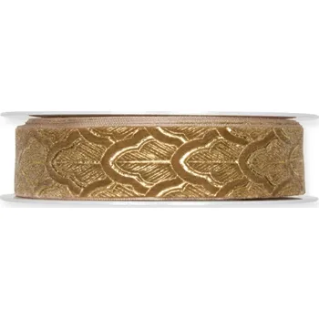 Stuha Sametová stuha s ornamentem zlatá 25mm x 6m
