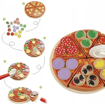 Dřevěná hračka DŘEVĚNÁ HRAČKA PIZZA K KRÁJENÍ PUZZLE NA SUCHÝ ZIP SADA PŘÍSLUŠENSTVÍ NŮŽ