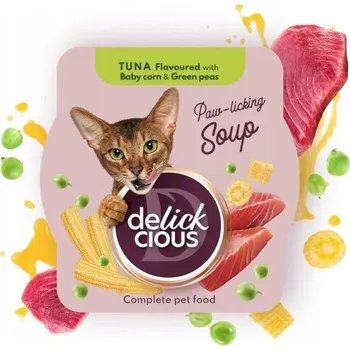 Krmivo pro kočku Delickcious Polévka pro kočky s Tuňákem, Kukuřicí a Zeleným Hráškem 80g