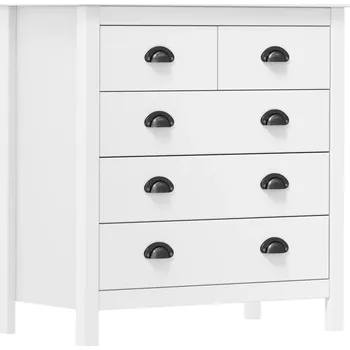 Komoda Bílá komoda Hill s 5 zásuvkami, 79 x 40 x 80 cm, masivní borovicové dřevo