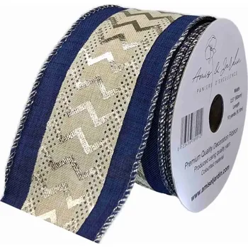 Stuha Stuha jutová s drátkem modrá ornamenty 9.1 m