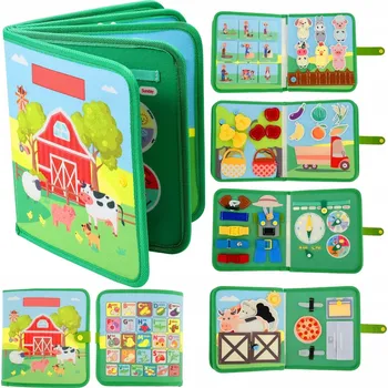 Dřevěná hračka SENZORICKÁ MONTESSORI KNÍŽKA FILCOVÁ EDUKAČNÍ 3D FARMA
