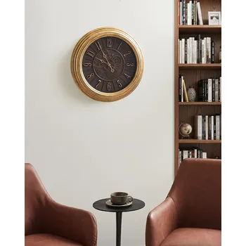 Hodiny Nástěnné hodiny zlatý syntetický rám 50 cm lakovaný povrch kulatý tvar Klasický design Bytové doplňky Dekorace Obývací pokoj Ložnice Beliani