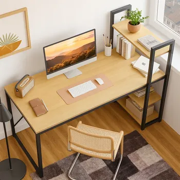 Počítačový stůl MODERNÍ POČÍTAČOVÝ STŮL LOFT ŠKOLNÍ S REGÁLEM POLICEMI GAMING 120x60 SVĚTLÝ