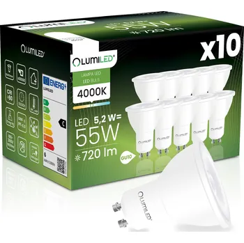Žárovka 10x LED ŽÁROVKA GU10 REFLEKTOR 5,2W = 55W 720LM 4000K NEUTRÁLNÍ BÍLÁ 38° LUMILED