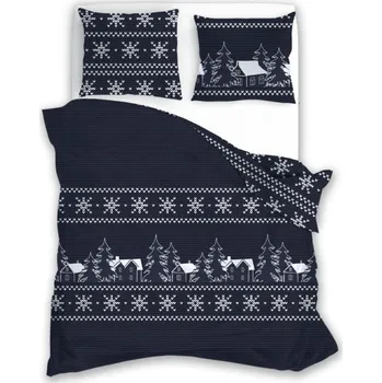 Povlečení Vánoční bavlněné povlečení Scandic 085 160x200 cm + 2x 70x80 cm tmavě modré