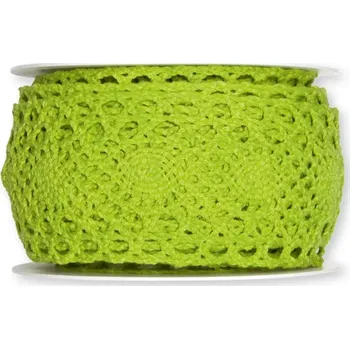 Stuha Bavlněná háčkovaná stuha zelená 55mm x 5m