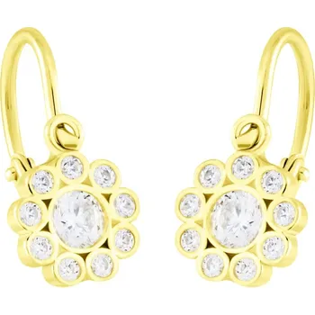 Náušnice GEMMAX Kvalitní zlaté dětské náušnice kytičky se zirkony – zlatý šperk ryzosti 585/1000 v Dárkovém balení s Certifikátem GBEYB-03039