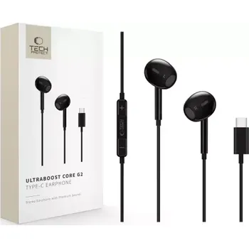 Sluchátka Hands Free Tech-Protect G2 Ultraboost, USB C konektor, s mikrofonem, barva černá