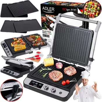 Kuchyňský gril Kontaktní, raclette, skládací elektrický gril Adler AD 3059 černý 3000 W