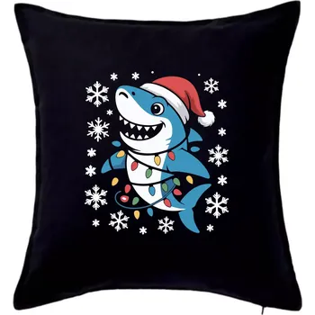 Polštář Vánoční žralok a vločky - Polštář 50x50 - 50x50 - Pouze potah ( Černá )