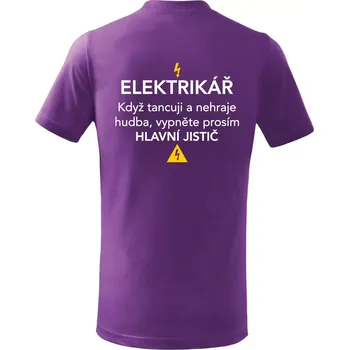 Elektrikář - hlavní jistič - Nápis na zádech - Tričko dětské bavlněné - 134 cm/8 let ( Fialová )