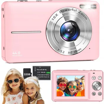 Digitální kompakt DIGITÁLNÍ FOTOAPARÁT PRO DĚTI KAMERA 44MP VIDEO HD RŮŽOVÝ + 32GB
