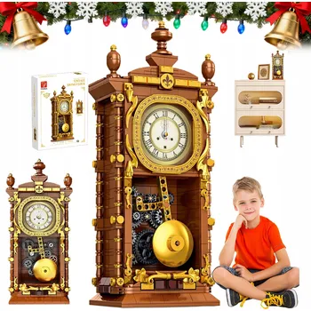 ostatní stavebnice KLOCKÓW ZEGAR WAHADŁOWY RETRO - FUNKČNÍ HODINY S MECHANISMEM, DÁREK